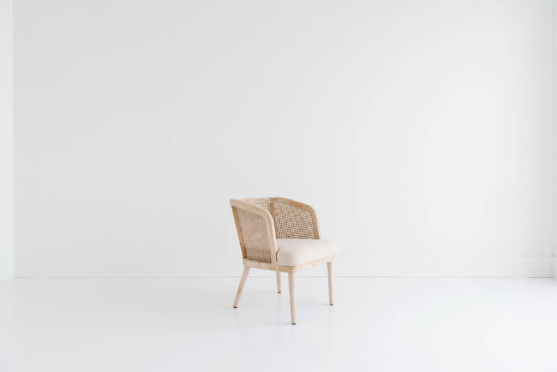 arm chair Cane and white washed wood, upholstered seat