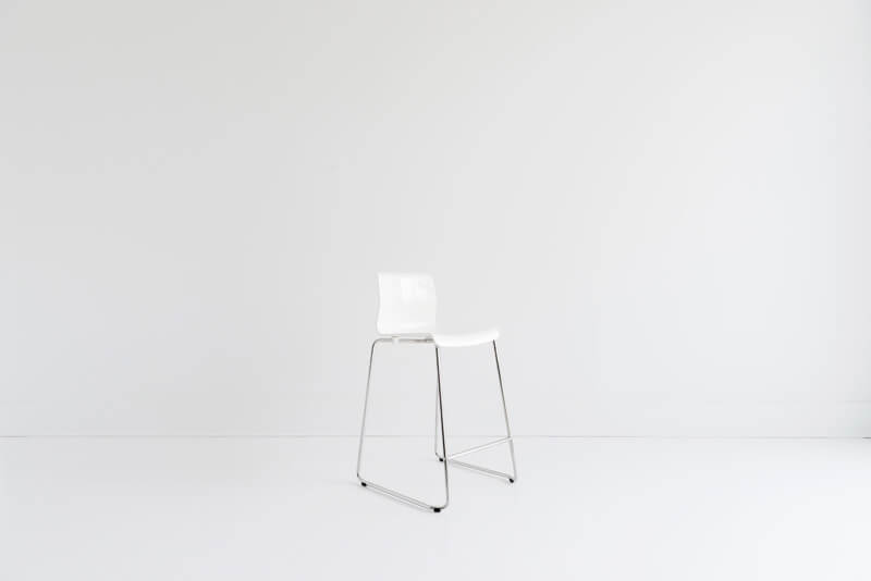 bar stool with back; White plastic seat, chrome legs