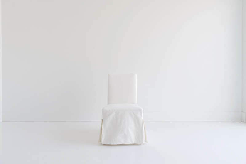 white dining chair Solid wood, cotton twill slipcover